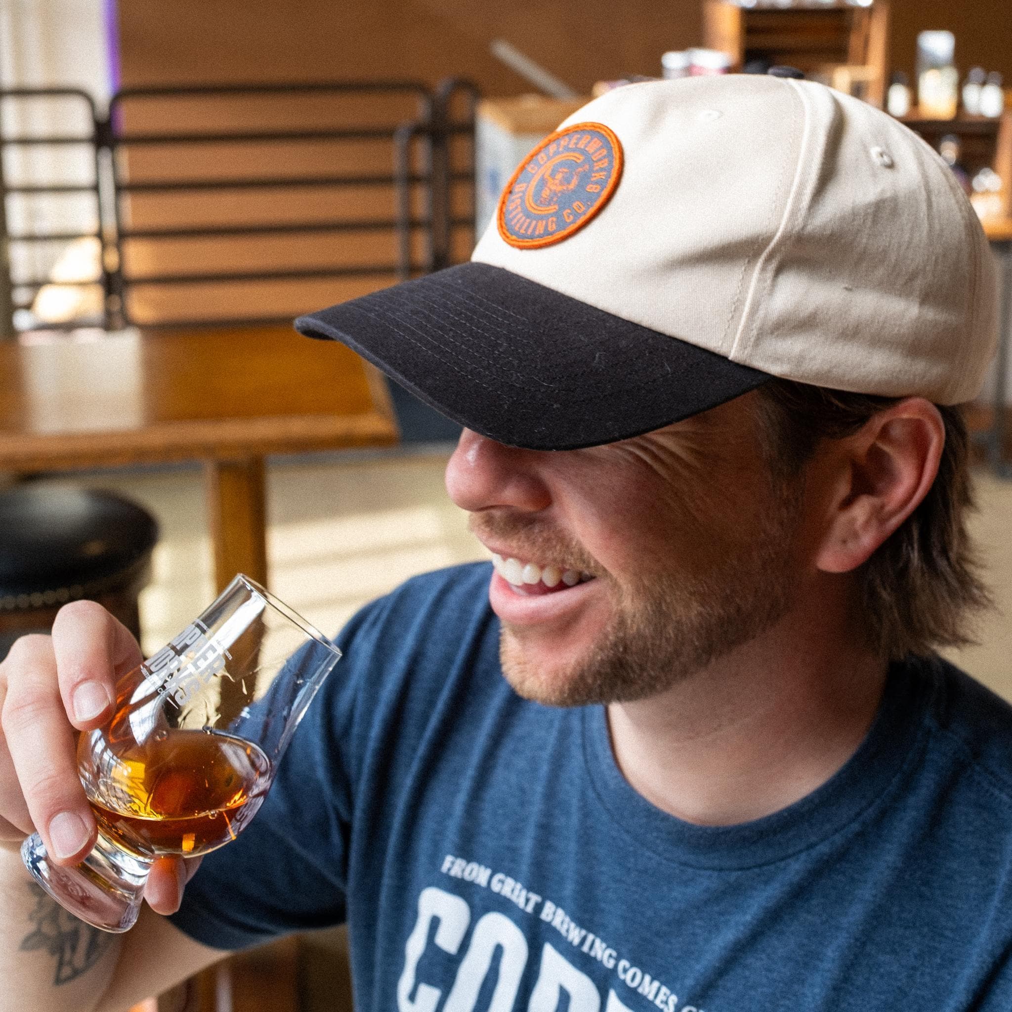 Copperworks Dad Hat with the Copper Hammerman logo, photo 1.